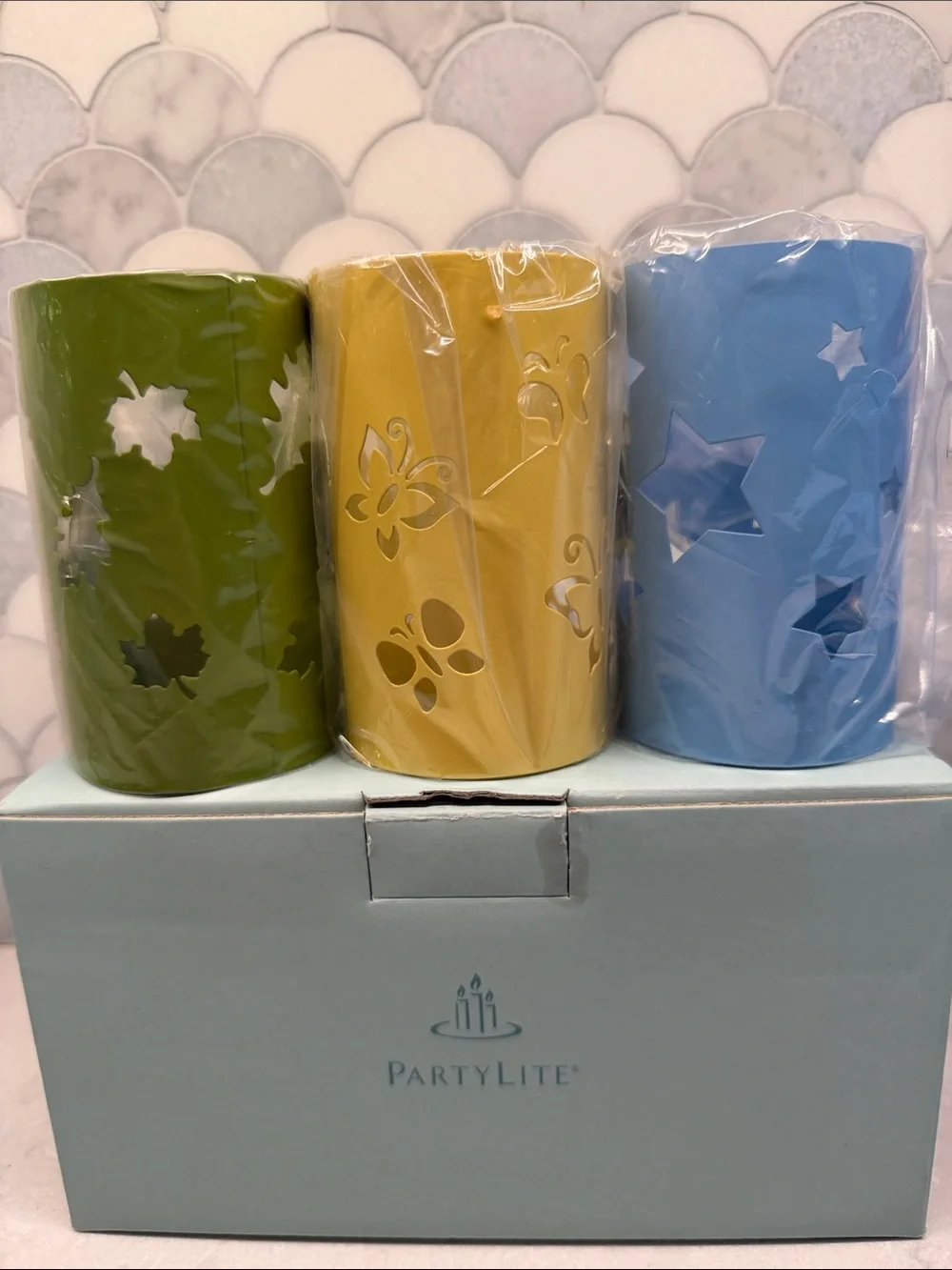 PartyLite Change-O-LanternSleeve Set - Green, Yellow, Blue